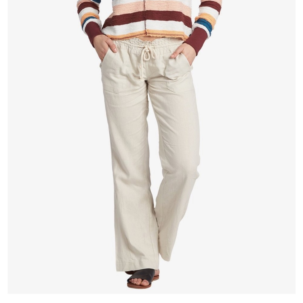 NWOT Roxy Linen Oceanside Flared Pants - Stone